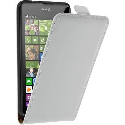 Produktbild von PhoneNatic Kunst-Lederhülle kompatibel mit Microsoft Lumia 535 - Flip-Case weiß + 2 Schutzfolien