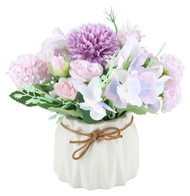 Kunstblumen im Topf, lila, 20 cm, Keramiktopf, künstliche Rosen
