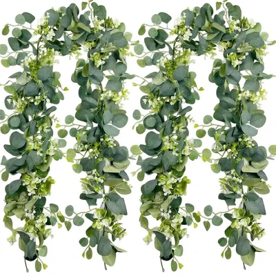 Productafbeelding van Eucalyptus guirlandes, 2 stuks, 3,6 meter lang, groene bladeren, decoratie voor bruiloften, tafels, boogjes en thuisgebruik