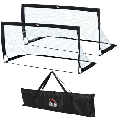 Produktbild von Fußballtore Set 2er Set Minitore faltbar aus Stahl und Tetrolon Schwarz 186x90x89 cm für Garten und Spielplatz