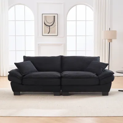 Image de LVHOM Canapé double avec coussins, Canapé 2 places avec assises profondes, Canapé rembourré Fauteuil chaises longues Canapé lounge, pour salon, Noir
