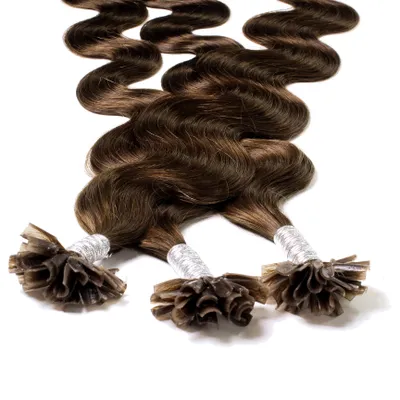 Immagine prodotto di hair2heart Estensioni di capelli umani ondulati - 25 ciocche 0,5g 50cm 6/3 biondo scuro oro