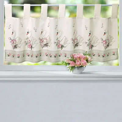 Produktbild von Scheibengardine Küche Gardine Bistrogardine Kurzgardine Schwäne Motiv 45x120cm