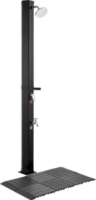Productafbeelding van Douche met zonnecollector, 35 liter, douchekophoogte 195 cm, buitendouche met vloerkit en voetkraan, instelbaar voor warm en koud water, vrijstaand, geschikt voor achtertuin, zwembad, strand of zwemvijver, zwart