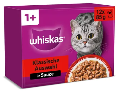 Produktbild von Whiskas 1+ Katzennassfutter Klassische Auswahl in Sauce, 12x85g (4 Packungen) –