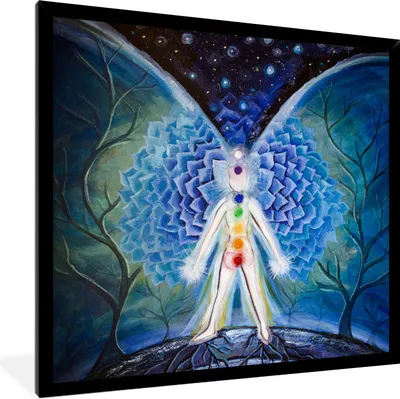 Produktbild von MuchoWow® Gerahmtes Poster Illustration mit der Energie der sieben Chakren 40x40 cm - Poster mit Schwarzem Bilderrahmen Wandposter Rahmen Foto Bilder - Mit Rahmen - Wanddekoration Schlafzimmer