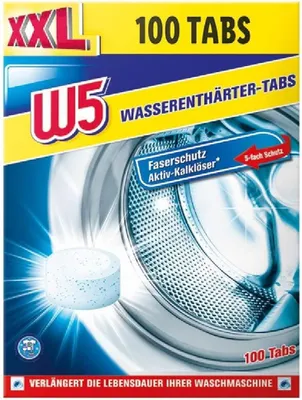 Produktbild von W5 100x Entkalker Tabs für Waschmaschine | Wasserkocher | Spülmaschine,  STIFTUNG WARENTEST, Entkalkungstabletten für alle Marken & Modelle