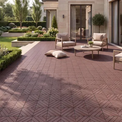 Productafbeelding van 44 stuks terrastegels van kunststof, 30x30x2 cm, ca. 4 m², kliktegels met een diagonaal ribbeldesign, weerbestendig en antislip, bruin