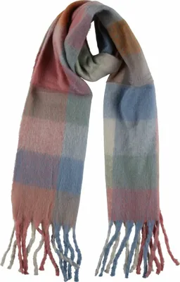 Produktbild von XXL Schal Damen Frauen Halstuch Karo Muster mit Fransen Rosa/Blau