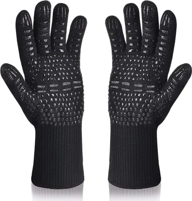 Produktbild von Grillhandschuhe Ofenhandschuhe Hitzebeständig bis zu 800 ° C Kochhandschuhe Grill BBQ Handschuhe (Schwarz)