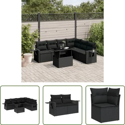 Produktbild von The Living Store 7-tlg. Garten-Sofagarnitur mit Kissen Schwarz Poly Rattan