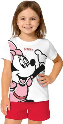 Produktbild von Disney Minnie Mouse Schlafanzug für Mädchen - Kinder Pyjama Set Kurzarm Oberteil mit Hose Weiß/Rot 98-104