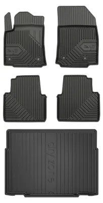 Image de Tapis en caoutchouc + bac de coffre pour Citroën C3 Aircross I 2017-2024 (SUV/crossover, plancher bas) – 5 pièces, noirs, sur mesure