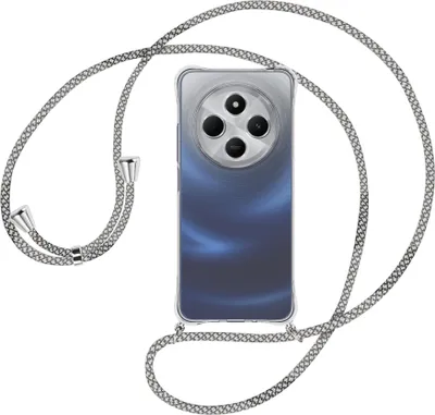 Produktbild von Handykette Backcover-Schutzhülle mit Band (Metall silberfarben) für Xiaomi Redmi 14C 4G - weiß/grau kariert