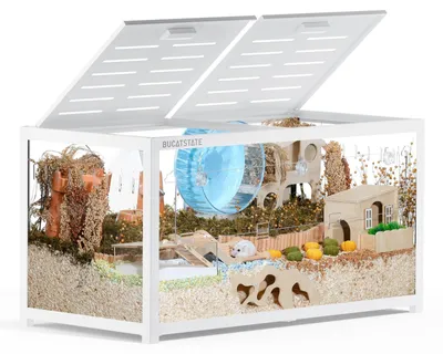 Immagine prodotto di Gabbia per criceti - 100 x 50 x 52 cm - 3 porte - Acrilico trasparente - Bianco