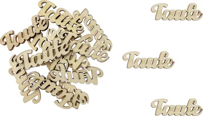 Produktbild von Oblique Unique Holz Konfetti Set Taufe Schriftzug 18 Stk. Tischdeko für Taufe Traufe Hochzeit Deko Junge Mädchen Streudeko - natur