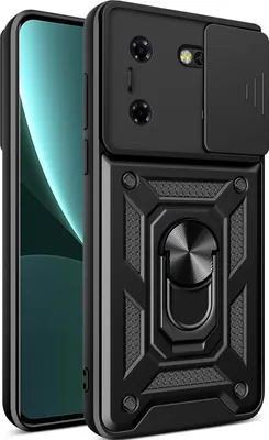 Produktbild von Hülle für Tecno Pova 5 mit Ring Ständer Halter Dia Kameraschutz TPU PC Hybrid Handyhülle Schwarz