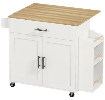 Immagine prodotto di Isola da cucina su ruote con piano di lavoro pieghevole | Colore: Bianco, Marrone | Dimensioni: 120x68x85 cm