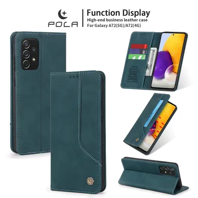 Obrázek produktu pro RetroPolyuretankožené pouzdro pro Samsung Galaxy A72 5G / A72 4G peněženkový design pouzdro s držákem na karty a stojánkem modré