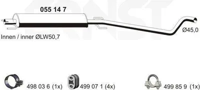 Produktbild von ERNST 055147 Mittelschalldämpfer Schalldämpfer für OPEL Astra H Schrägheck (A04) Astra G CC (T98) Astra H GTC (A04) Astra G Caravan (T98)