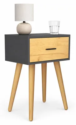 Immagine prodotto di Tavolino/comodino con cassetto, 45 x 30 x 56 cm, effetto legno, design moderno retrò - Singol L