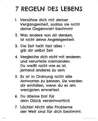 Produktbild von 7 Regeln des Lebens - Weiß Motivations Kunstdruck Miniposter - Größe 40x50 cm