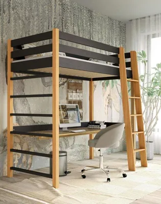Produktbild von Kinderhochbett 80x190 GOLDBORO - Eiche/Schwarz