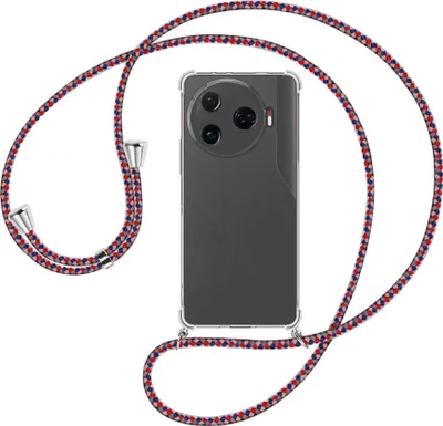 Produktbild von Handykette Backcover-Schutzhülle mit Band (Metall silberfarben) für Tecno Camon 30 Pro 5G - silber/blau/rot