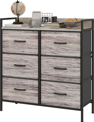 Produktbild von Stoff-Kommode, 6 faltbare Schubladen, Regal, Stahlrahmen, 79 x 29 x 85, Grau