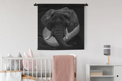 Produktbild von MuchoWow® Wandteppich Wandbehang Gemälde - Elefant - Schwarz - Weiß 90x90 cm Tapisserie Dekoration Wandtuch - Wandaufhänger
