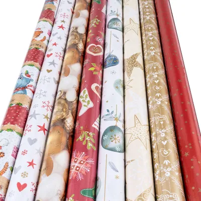 Produktbild von 8er Set Geschenkpapier 70x500cm Bunt Advent Weihnachten 5m Weihnachtspapier Sterne Schneeflocke Xmas