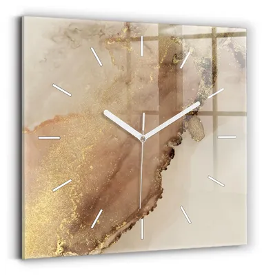 Produktbild von Wallfluent Wanduhr – Stilles Quarzuhrwerk - Uhr Dekoration Wohnzimmer Schlafzimmer Küche - Zifferblatt mit Striche - weiße Zeiger - 30x30 cm - Beigefarbene moderne Kunst