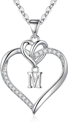 Image de Cadeau de Saint-Valentin pour les femmes Cœur Initial Collier Or Zirconia M Argent