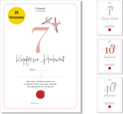 Produktbild von Frank Paperman® | 7. Hochzeitstag Geschenk | Ehejubiläum | kupferne Hochzeit | Urkunde Hochzeitstag | klassisch | Vordruck im DIN-A4-Format