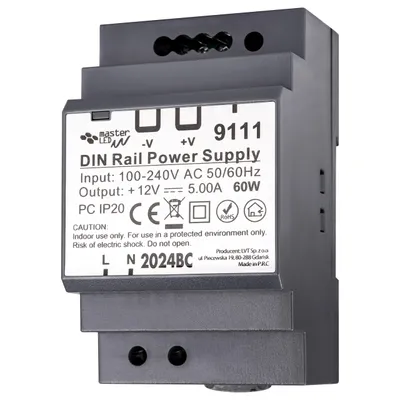 Obrázek produktu pro Napájecí zdroj MasterLED pro DIN lištu, 12 V, 60 W, 5 A, IP20