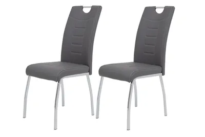 Produktbild von 2er Set Stuhl Andrea - Kunstleder Grau - Bügelgriff und Metallgestell verchromt - 140kg Belastbarkeit