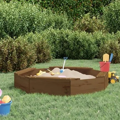 Imagen del producto de Caja de arena de madera con asientos, color miel, 111x111x20 cm, para niños de 2 a 8 años - Modelo para exteriores 825012