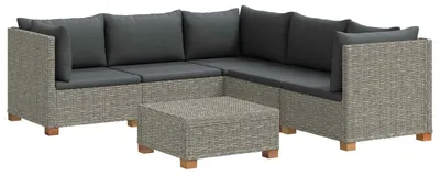 Produktbild von vidaXL 6 Stk. Rattan-Lounge-Set mit Kissen GENDT Naturrattan Kubu Grau