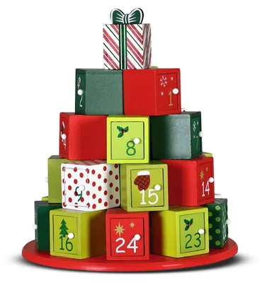 Adventskalender 2025, 25 Schubladen, Holz-Adventsbaum, DIY, mehrfarbig