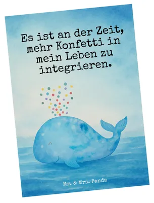 Produktbild von Mr. & Mrs. Panda Postkarte Wal Konfetti Design - Weiß - Geschenk, Ansichtskarte, Grußkarte, Trennung, Geburtstag, Abnehmen, Postkarten, Ansichtskarten, Meer, Wale
