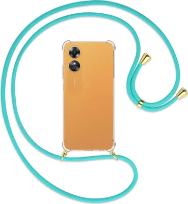 Produktbild von Handykette Backcover-Schutzhülle mit Band (Metall goldfarben) für Oppo A17 4G (CPH2477, 6.56'') - türkis