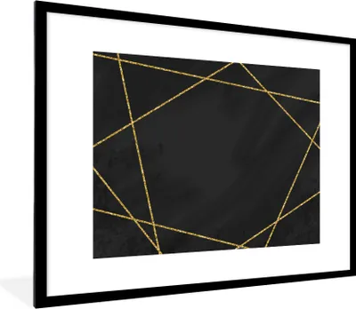Produktbild von MuchoWow® Gerahmtes Poster Geometrisches Muster aus goldenen Linien auf schwarzem Hintergrund 80x60 cm - Poster mit Schwarzem Bilderrahmen Wandposter Rahmen Foto Bilder - Schlafzimmer-Dekorationen - Fotoposter