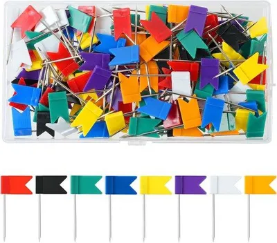 Produktbild von Famanu Pinnnadeln 170 Stück - Bunte Flaggen-Pinnnadeln mit Kunststoffkopf