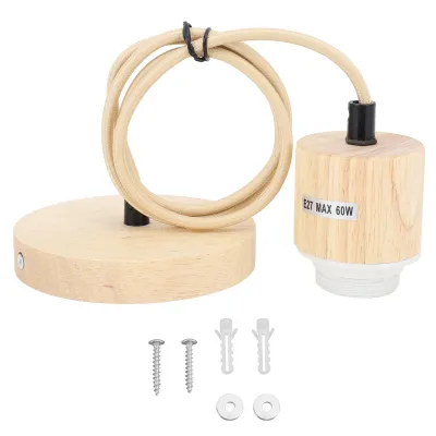 Image de E27 Suspension en bois Douille de lampe Vintage Accessoires d'éclairage Suspension de plafond en bois Socle Socle 220V