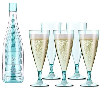 5er-Set tragbare Kunststoff-Weingläser, blau, 170 ml, stapelbar