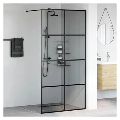 Produktbild von Walk-in Duschwand Schwarz 100 x 195 cm aus gehärtetem Glas