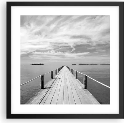 Produktbild von Gerahmtes Poster - Schwarzer Rahmen - Holz Brücke Meer - 40x40 cm - Wand Bild - Wanddeko - Wandbilder - Kunstposter - Wandposter - Bilderrahmen - Bilder - Kunstdruck - Wanddekoration - P2BAC40x40-4985