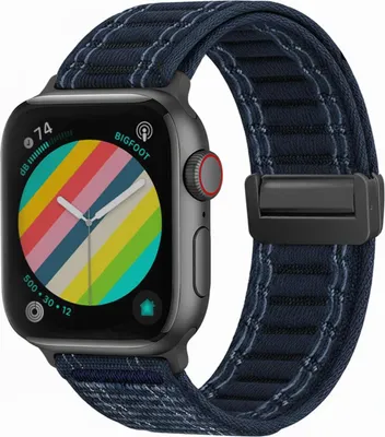 Produktbild von Smartwatch Armband für Apple Watch SE 1 44mm Nylon Textil Band Ersatzband Wechselband Magnetverschluss flexibel atmungsaktiv Blau Dunkelblau