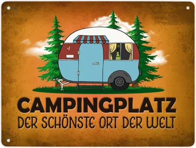 Produktbild von Metallschild XL mit Wohnwagen Motiv und Spruch: Campingplatz Schild