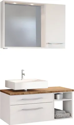 Produktbild von Unterbecken-Set Badmöbel Waschplatz Gästebad Handwaschplatz Bad "Davos VI" Weiß/Weiß-Matt